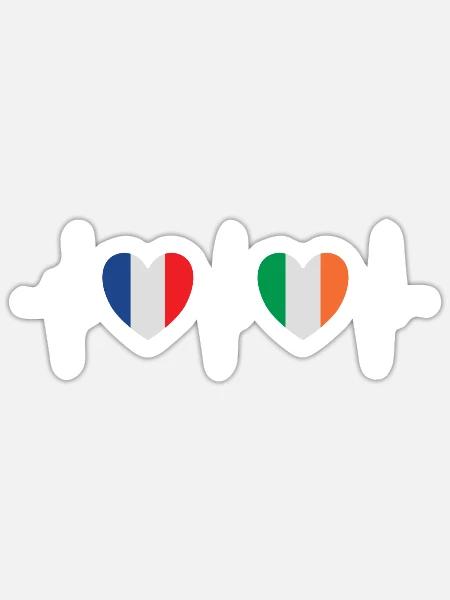 France et Irlande Drapeau irlandais Drapeaux - Sticker taille S (10 x 10 cm) - blanc mat
