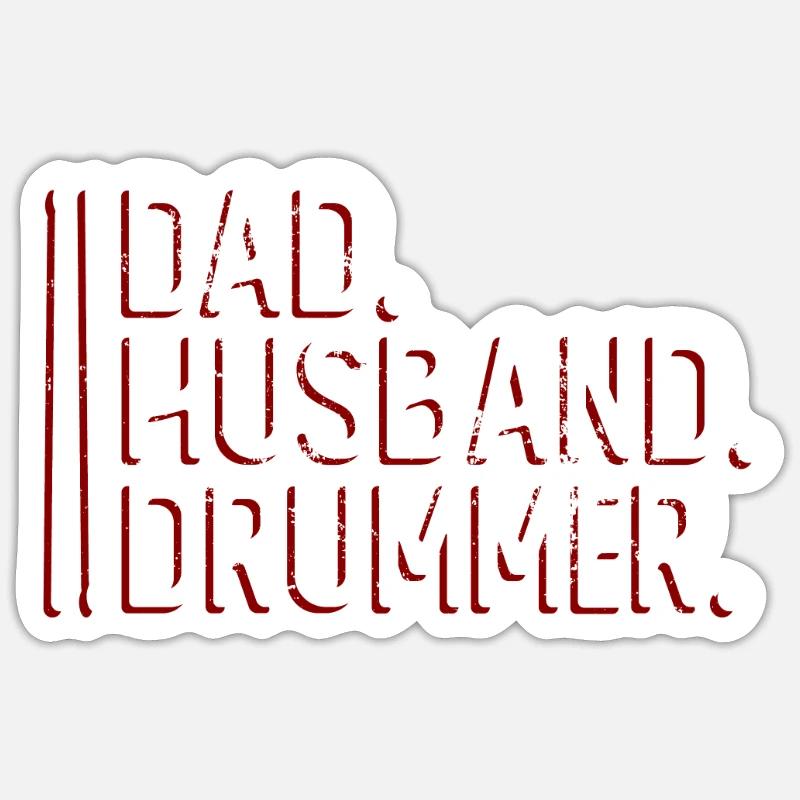 Père. Mari. Batteur. -Batteur - Sticker taille S (10 x 10 cm) - blanc mat