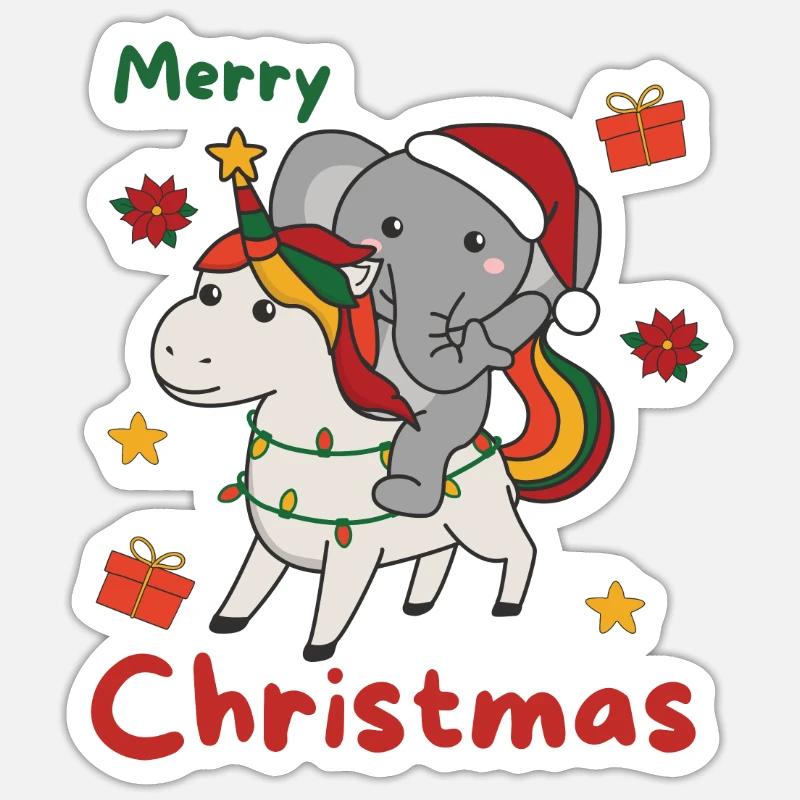 Jul elefant glædelig jul enhjørning - Sticker størrelse S (10 x 10 cm) - mat hvid