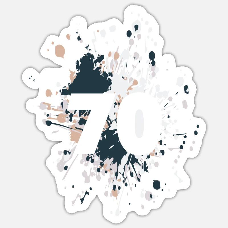 Numéro 70e éclaboussure de couleur Sticker taille S (10 x 10 cm)