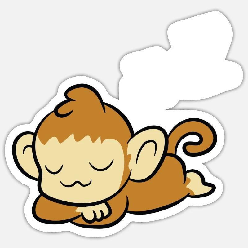 Schlafender Affe Pyjama Lazy Monkey - Sticker Größe S (10 x 10 cm) - Mattweiß