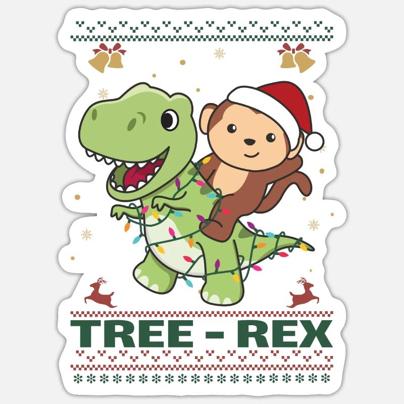 Joyeux Noël moche singes de Noël Arbre Rex Sticker taille S (10 x 10 cm)