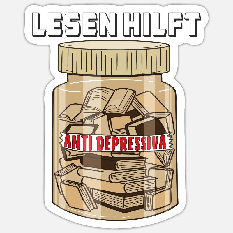 BUCH LESEN HILFT - Sticker Größe S (10 x 10 cm) - Mattweiß