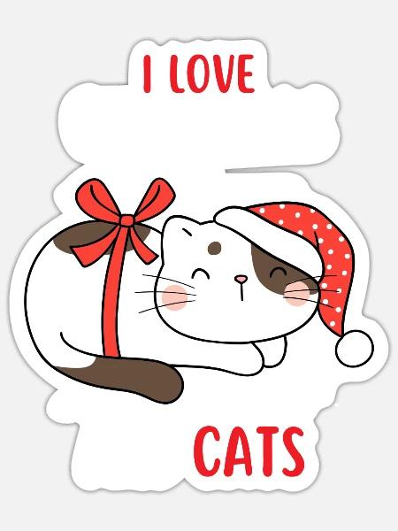 I Love Christmas and Cats Katze Weihnachten - Sticker Größe S (10 x 10 cm) - Mattweiß