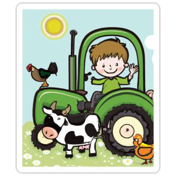 Grüner Traktor Geburtstag Bauernhof Tiere - Sticker Größe S (10 x 10 cm) - Mattweiß - Vorne