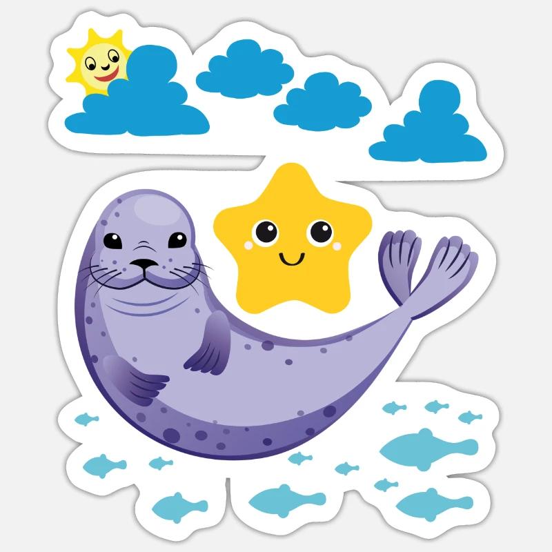 Small seal Sun Fish Starfish - Sticker size S (10 x 10 cm) - white matte