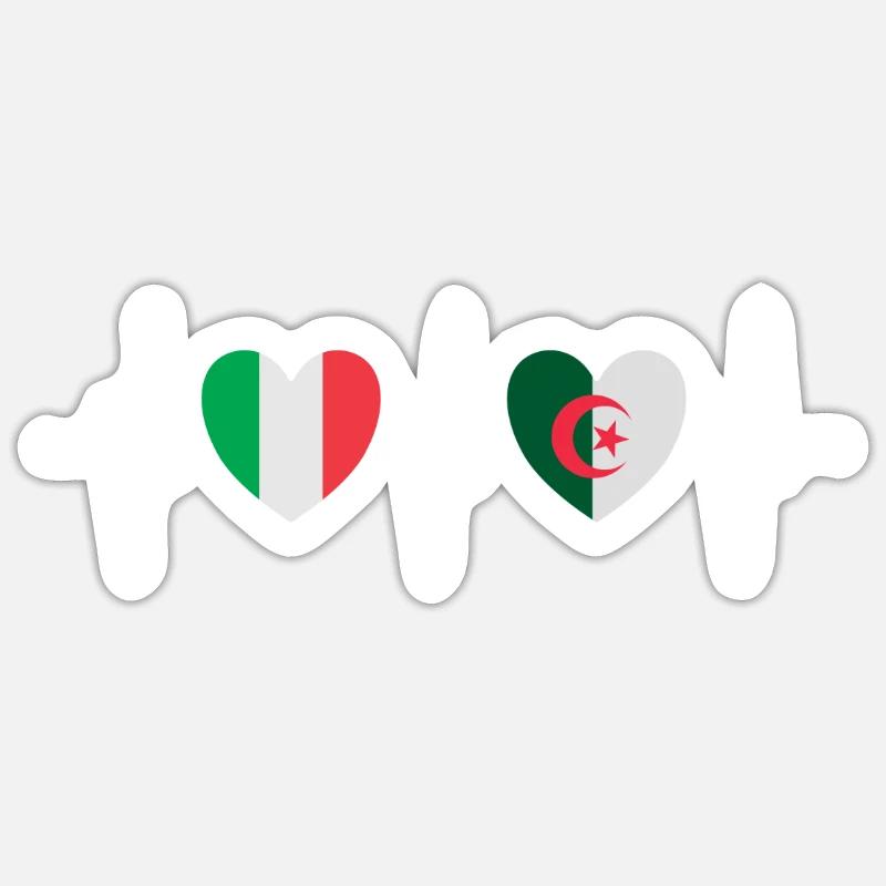 Italie et Algérie Drapeau algérien Drapeaux - Sticker taille S (10 x 10 cm) - blanc mat