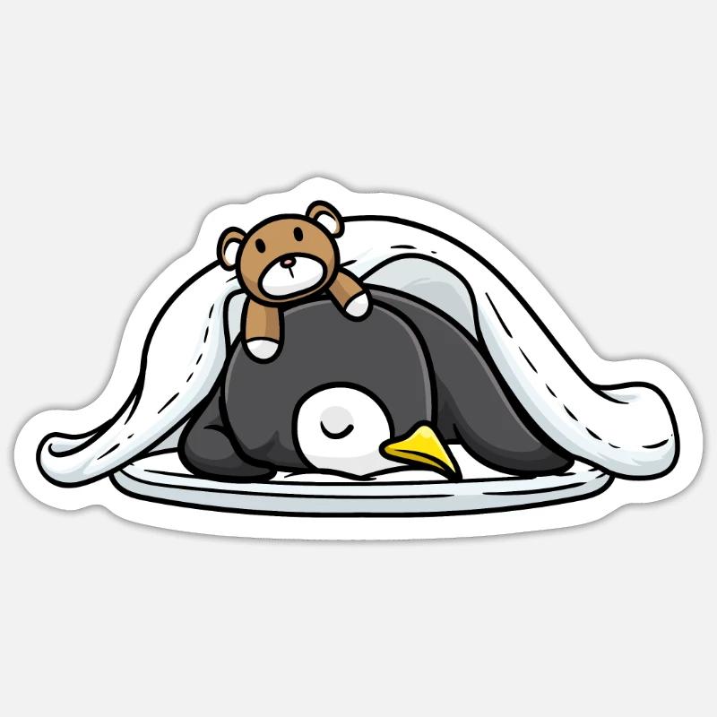 Lustiger Schlafender Pinguin Mit Schlafendem - Sticker Größe S (10 x 10 cm) - Mattweiß
