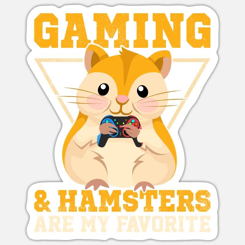 gaming et hamster - Sticker taille S (10 x 10 cm) - blanc mat
