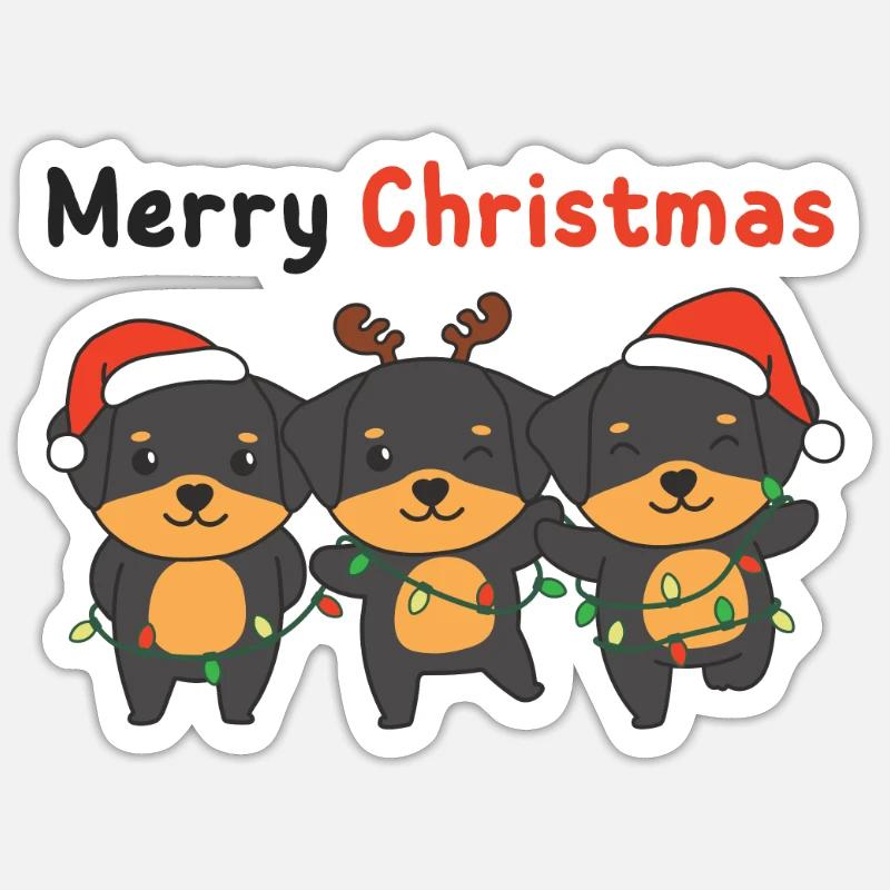 Rottweiler Joyeux Noël mignons chiens - Sticker taille S (10 x 10 cm) - blanc mat