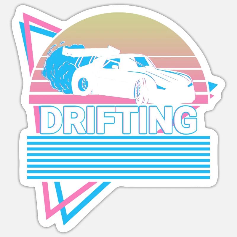 Drifting Retro Drift Auto Tuning - Sticker size S (10 x 10 cm) - white matte