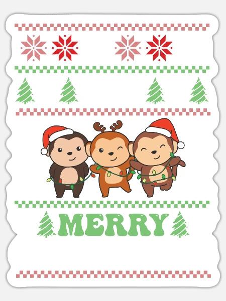 Merry Christmas retro ugly christmas affen - Sticker Größe S (10 x 10 cm) - Mattweiß