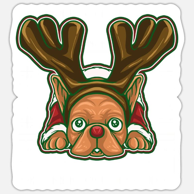 Pull de Noël moche Tshirt Carlin de Noël - Sticker taille S (10 x 10 cm) - blanc mat