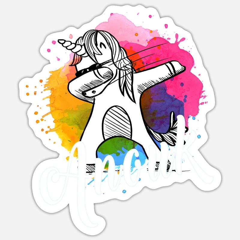 ANOUK - Schöner Name mit dabbing Einhorn - Sticker Größe S (10 x 10 cm) - Mattweiß