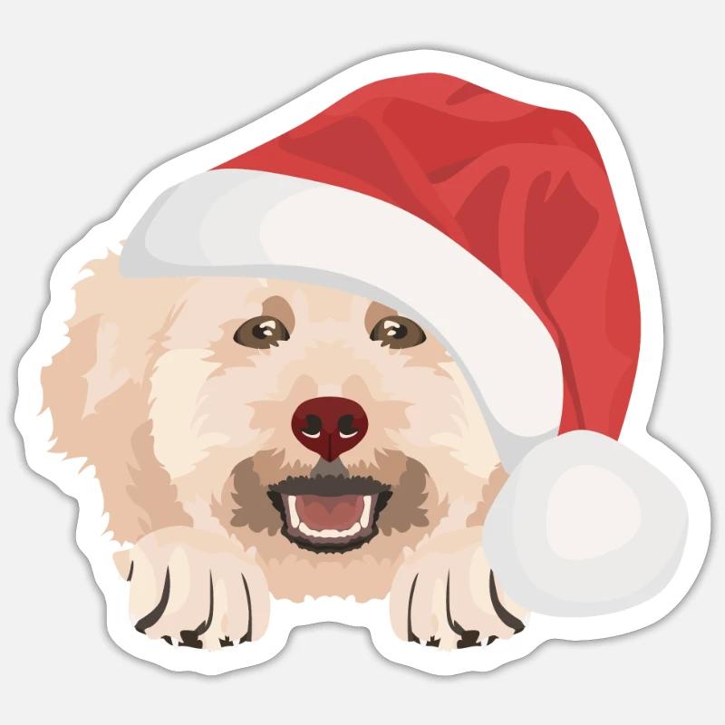 Caniche Joyeux Noël - Sticker taille S (10 x 10 cm) - blanc mat