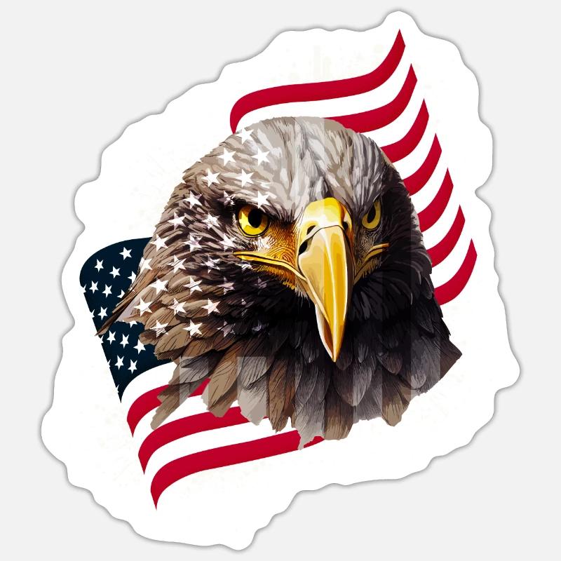 Patriotic Eagle US American Flag Bald Eagle USA - Sticker Größe S (10 x 10 cm) - Mattweiß