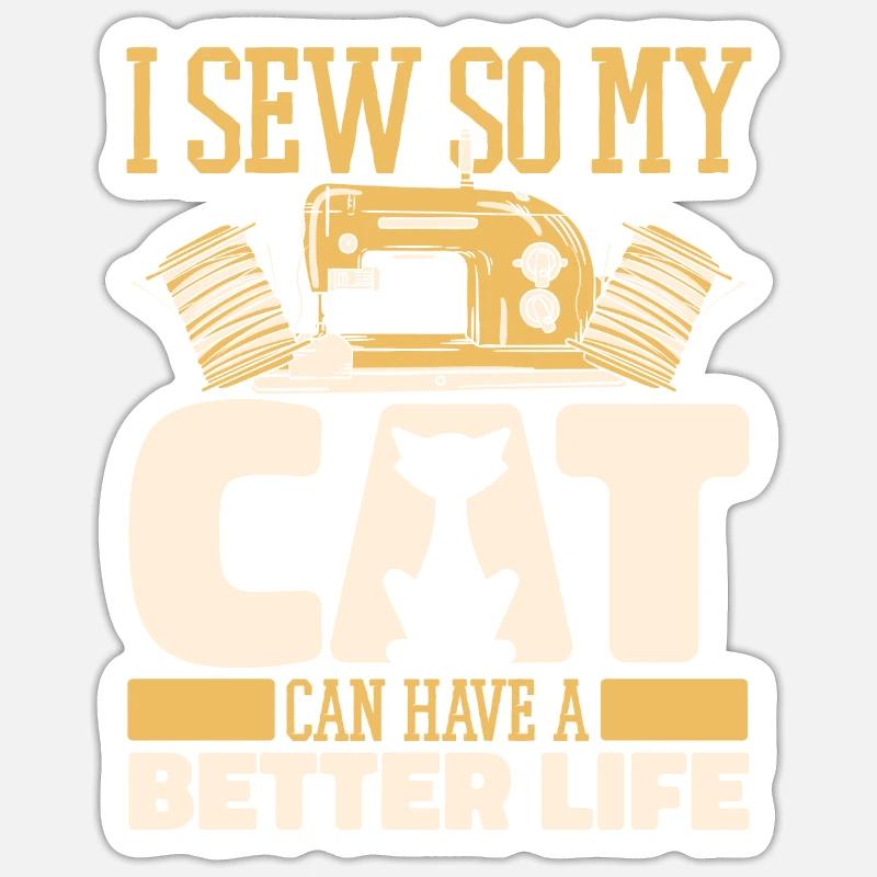 Machine à coudre Chat - Sticker taille S (10 x 10 cm) - blanc mat