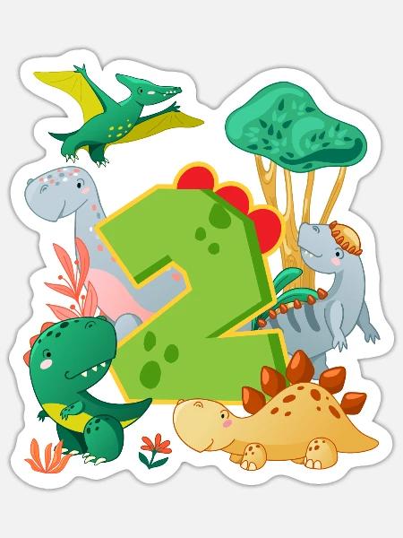 Herde Von Niedlichen Dinosauriern 2. Geburtstag 2 - Sticker Größe S (10 x 10 cm) - Mattweiß