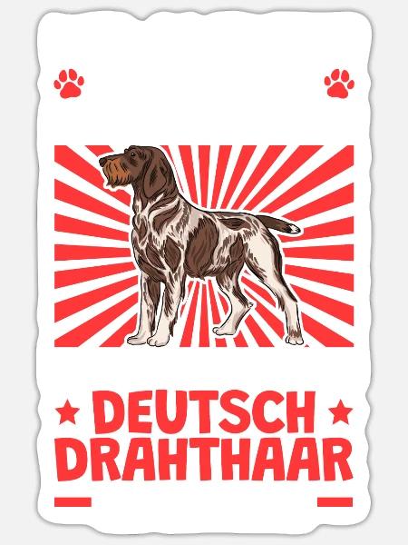 Deutsch Drahthaar Glück anfassen Jagdhund - Sticker Größe S (10 x 10 cm) - Mattweiß