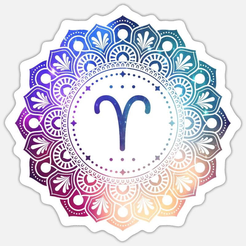Widder Sternzeichen Symbol Mandala - Sticker Größe S (10 x 10 cm) - Mattweiß