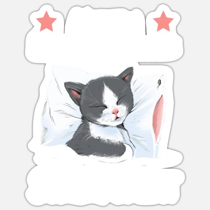 Katze Schlafshirt Geschenk - Sticker Größe S (10 x 10 cm) - Mattweiß