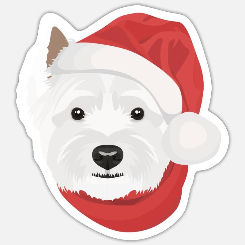West Highland Terrier Joyeux Noël - Sticker taille S (10 x 10 cm) - blanc mat