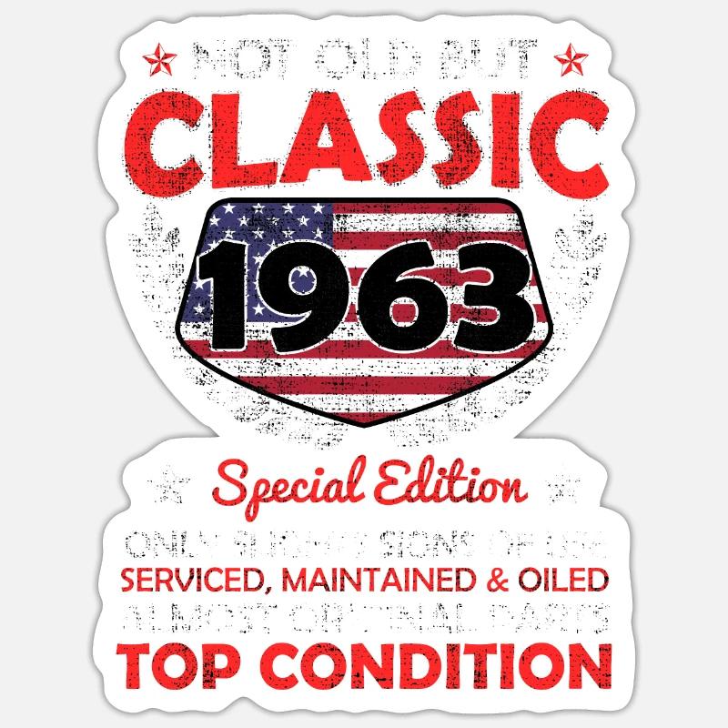 Oldtimer 1963er Modell 60 Jahre Männer - Sticker Größe S (10 x 10 cm) - Mattweiß