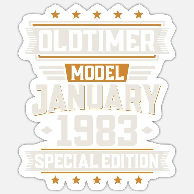 Janvier Année 1983 Année de construction Oldtimer Anniversaire - Sticker taille S (10 x 10 cm) - blanc mat