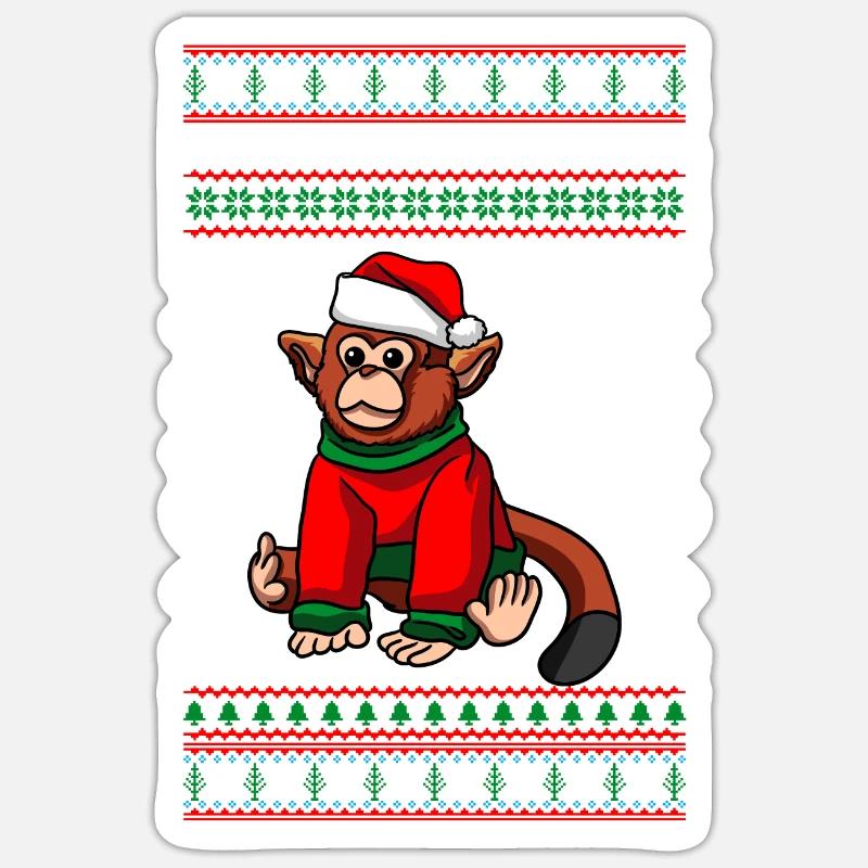 Singe Joyeux Noël - Sticker taille S (10 x 10 cm) - blanc mat