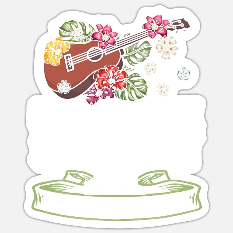 Chat ukulélé - Sticker taille S (10 x 10 cm) - blanc mat