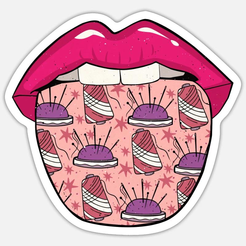 Machine à coudre les lèvres - Sticker taille S (10 x 10 cm) - blanc mat
