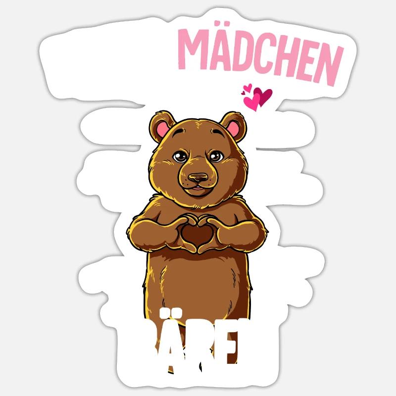 Bär Mädchen - Sticker Größe S (10 x 10 cm) - Mattweiß