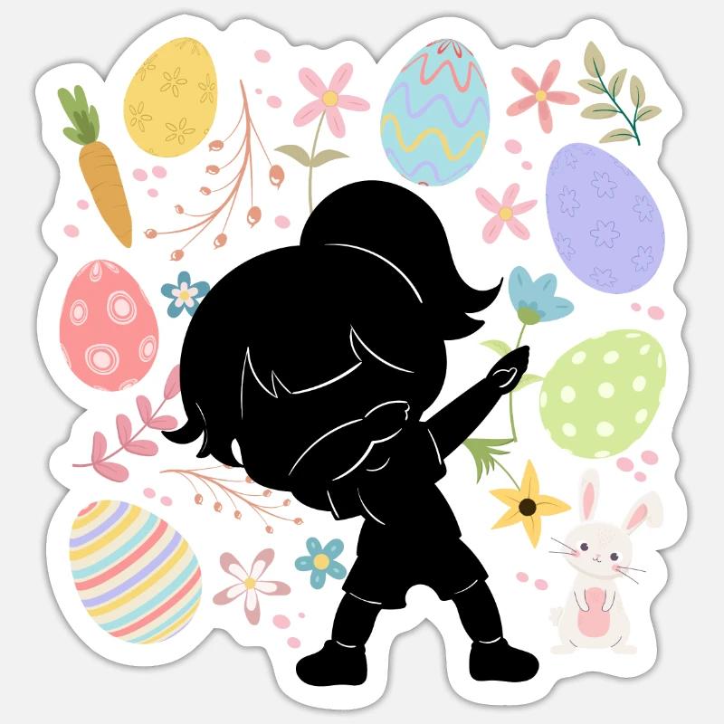 Silhouette Mädchen Bunte Eier Ostern Kostüm Sticker Größe S (10 x 10 cm)