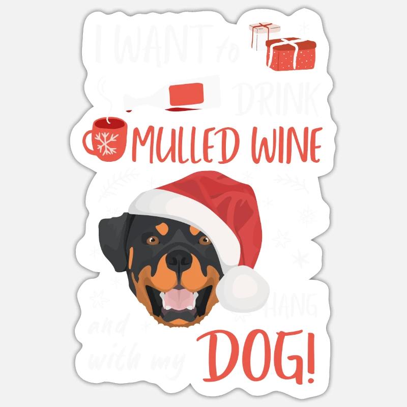 Rottweiler vin chaud Noël - Sticker taille S (10 x 10 cm) - blanc mat