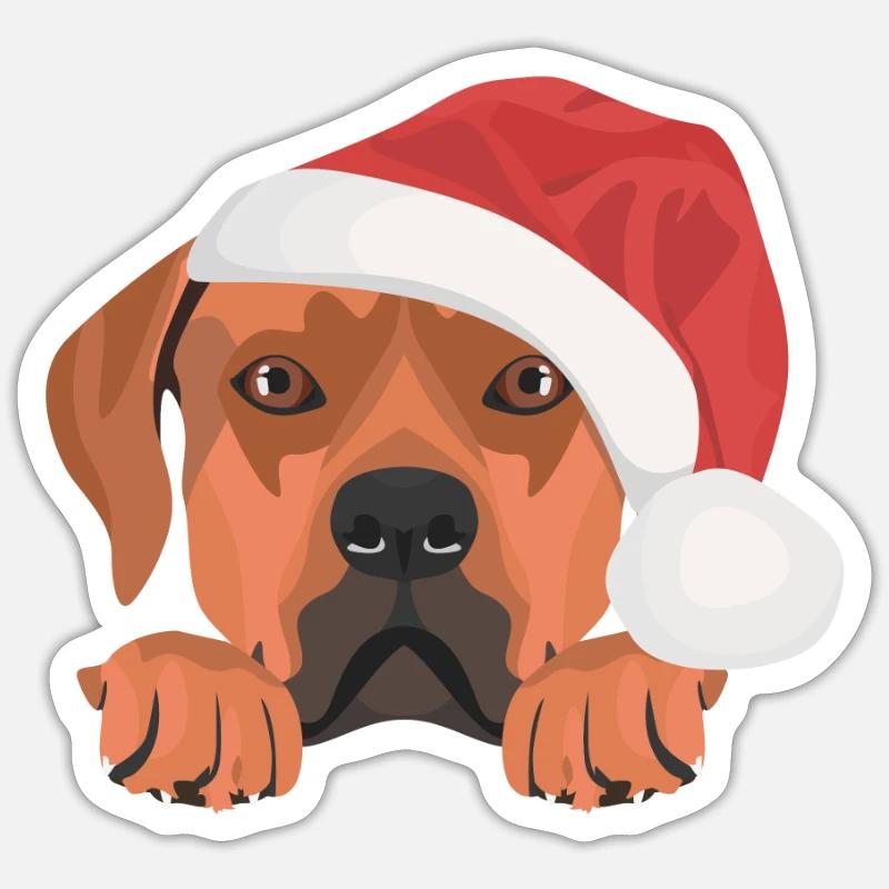 Rhodesian Ridgeback Joyeux Noël - Sticker taille S (10 x 10 cm) - blanc mat