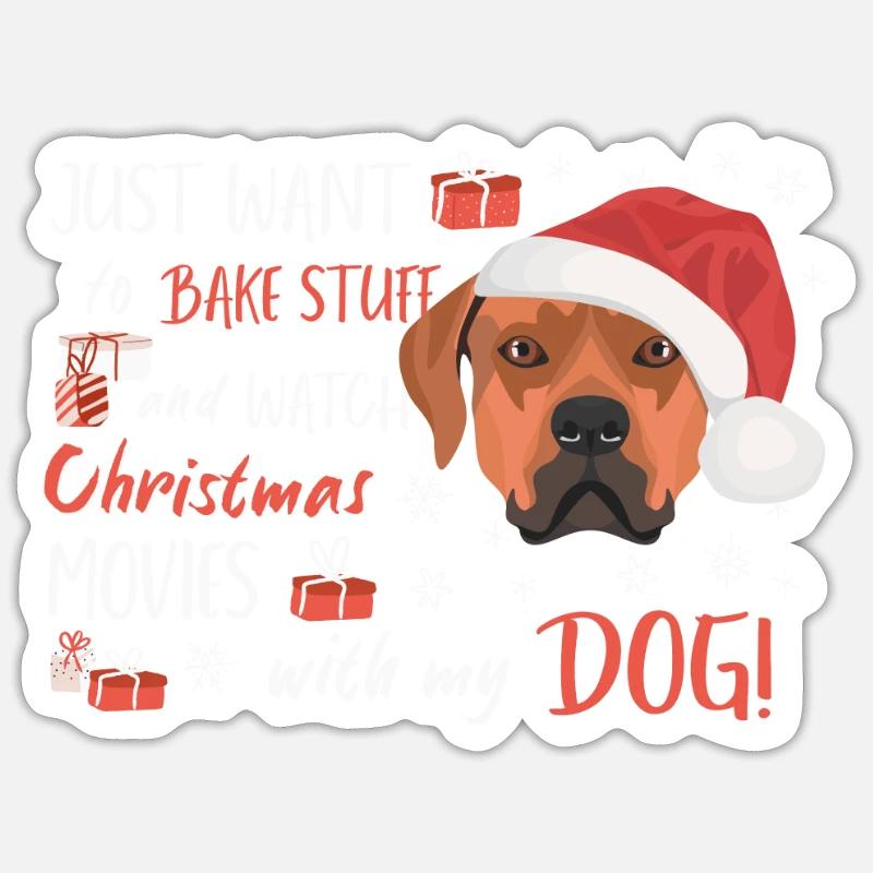 Rhodesian Ridgeback Joyeux Noël - Sticker taille S (10 x 10 cm) - blanc mat