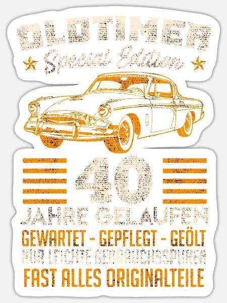 Oldtimer 40 Jahre gelaufen 40. Geburtstag Männer - Sticker Größe S (10 x 10 cm) - Mattweiß