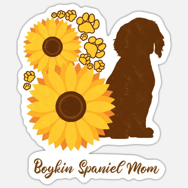 Sonnenblumenmutter - Boykin Spaniel - Sticker Größe S (10 x 10 cm) - Mattweiß