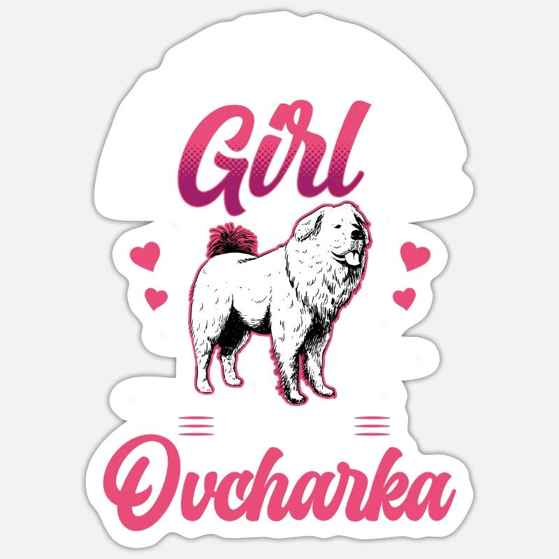 Mädchen und ihr Owtscharka Kaukasischer Owtscharka - Sticker Größe S (10 x 10 cm) - Mattweiß