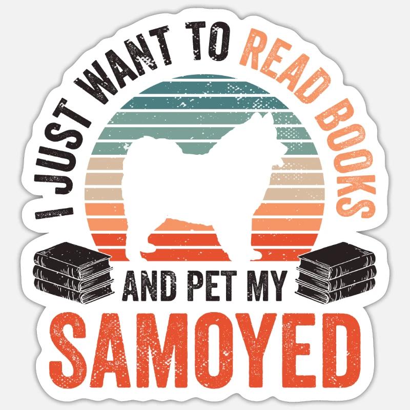 Reading and stroking Samoyeds Samoyedenspitz Sticker size S (10 x 10 cm)