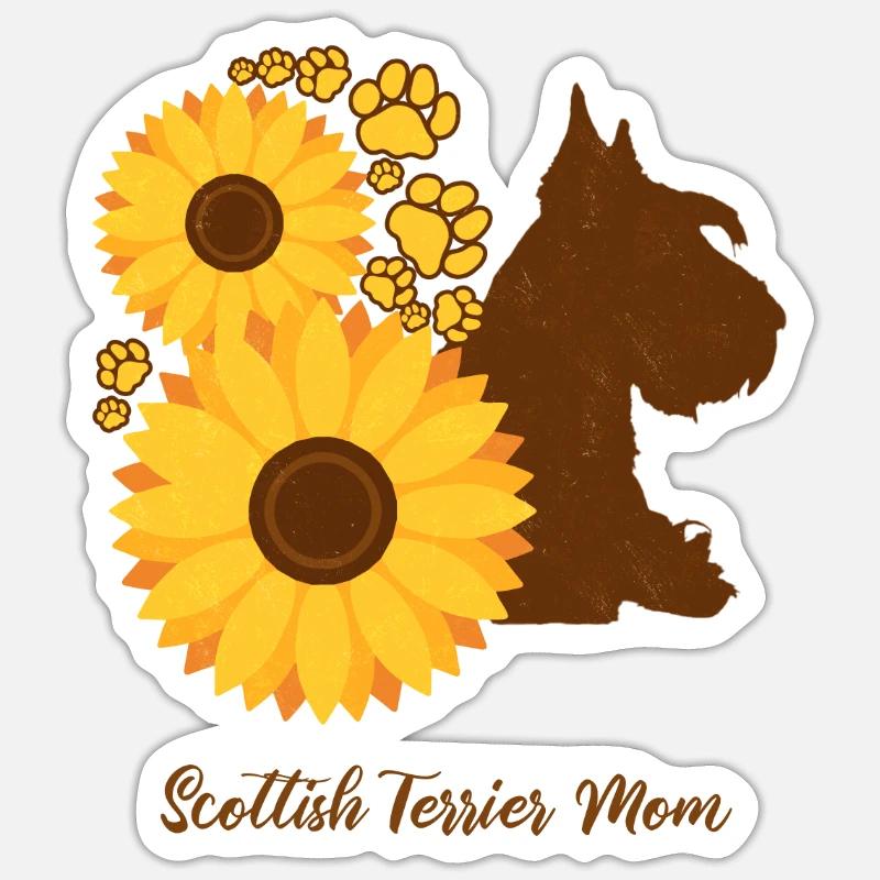 Sonnenblumenmutter - Schottischer Terrier - Sticker Größe S (10 x 10 cm) - Mattweiß