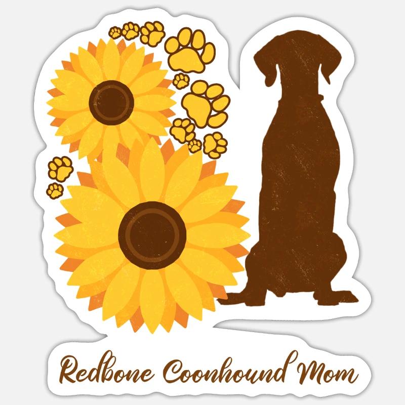 Mère tournesol - Redbone Coonhound - Sticker taille S (10 x 10 cm) - blanc mat