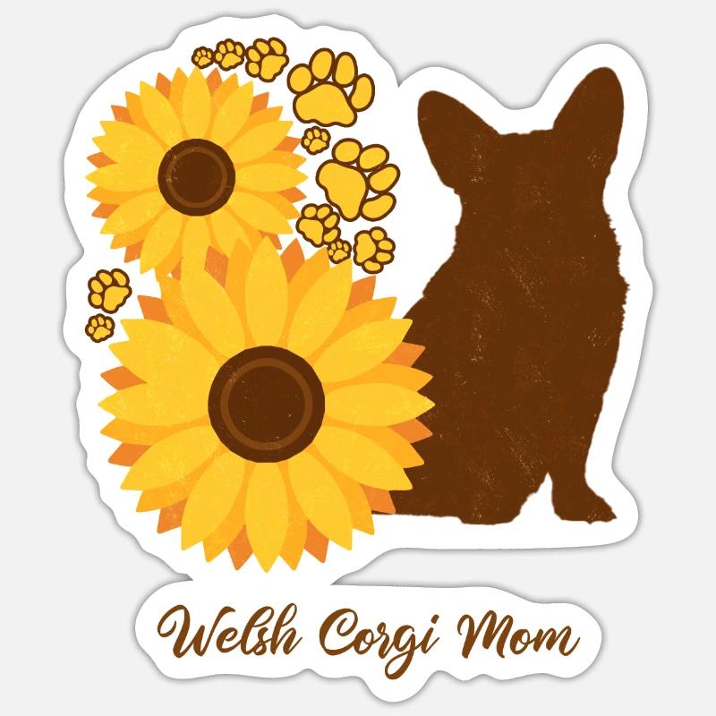 Sonnenblumenmutter - Walisischer Corgi Sticker Größe S (10 x 10 cm)