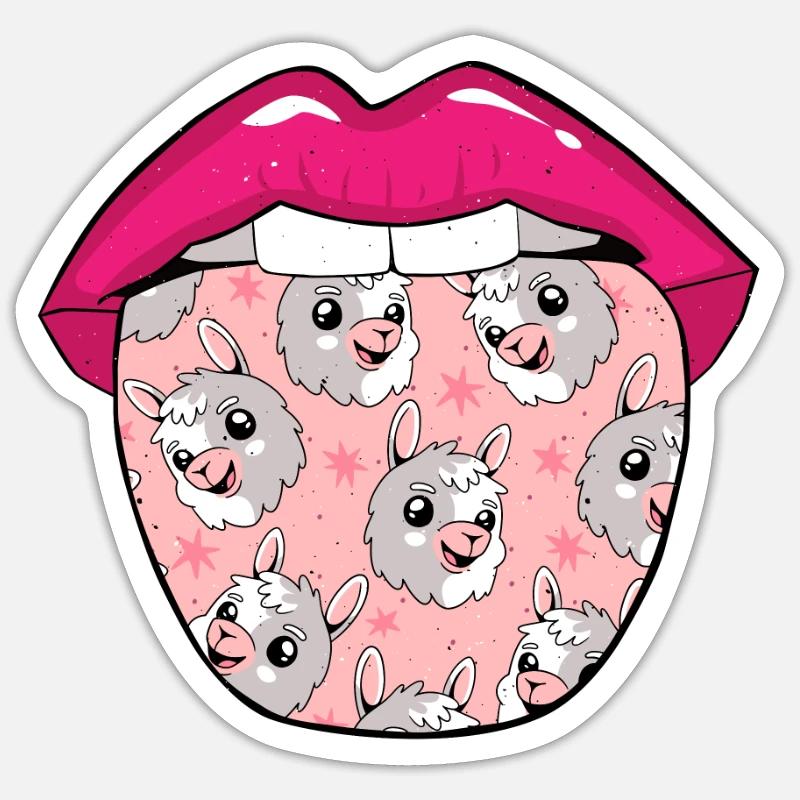 Lama Llama Langue - Sticker taille S (10 x 10 cm) - blanc mat