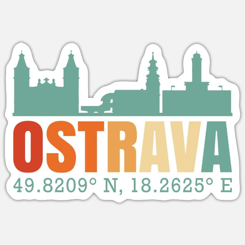 Ostrava République tchèque Skyline - Sticker taille S (10 x 10 cm) - blanc mat