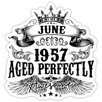 1957 | June Aged Perfectly 1957 Geburtstagsgeschenk - Sticker Größe S (10 x 10 cm) - Mattweiß - Vorne