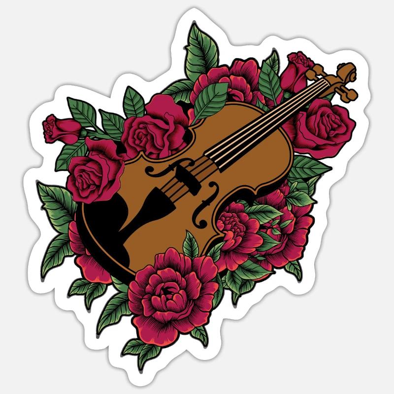 Violon Violoniste Fleur Florale - Sticker taille S (10 x 10 cm) - blanc mat