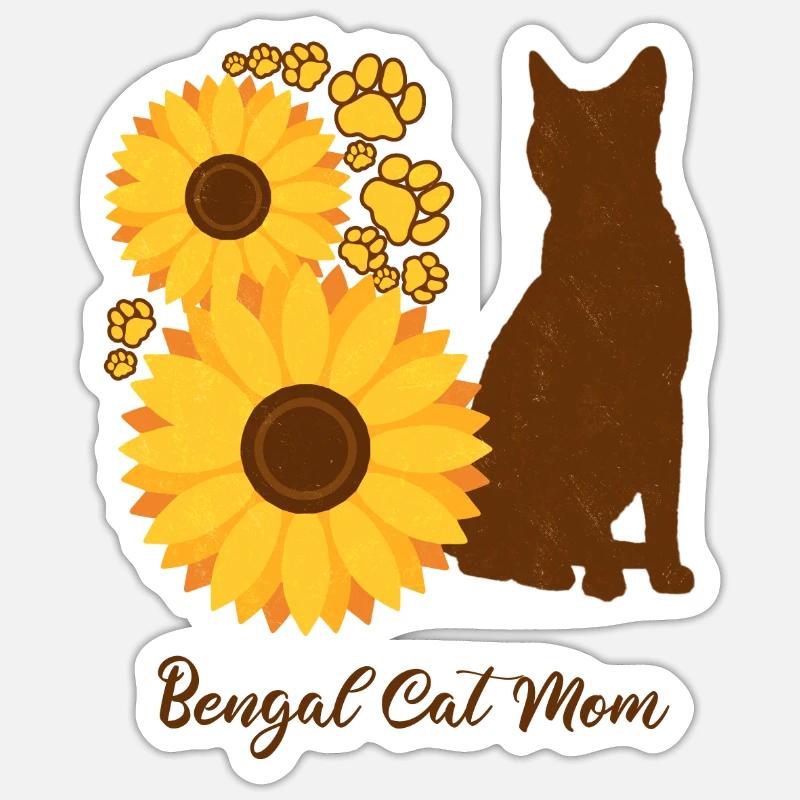 Mère tournesol - Chat Bengale - Sticker taille S (10 x 10 cm) - blanc mat