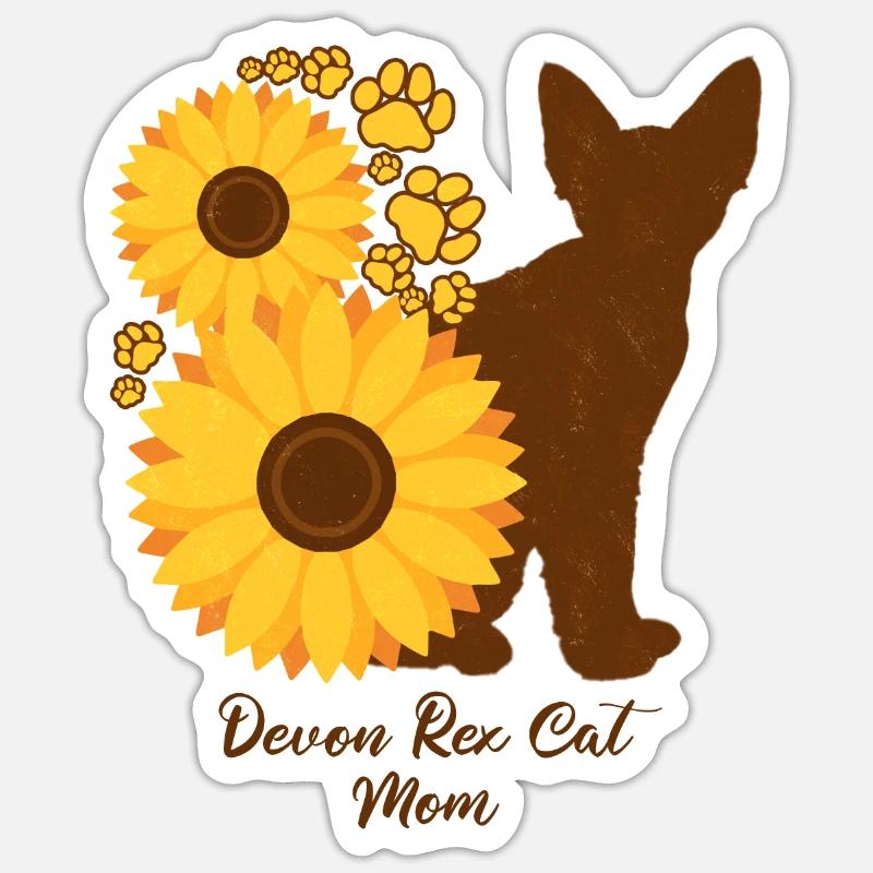 Sonnenblumenmutter - Devon Rex Cat Sticker Größe S (10 x 10 cm)