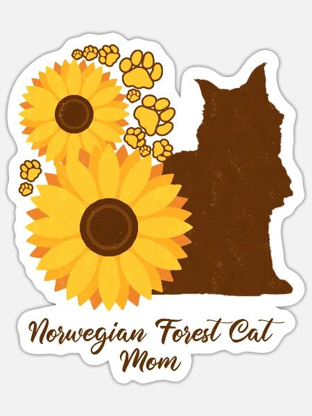 Sonnenblumenmutter - Norwegische Waldkatze - Sticker Größe S (10 x 10 cm) - Mattweiß